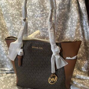 Michael Kors Brown and Black Tote with Signature MK Design